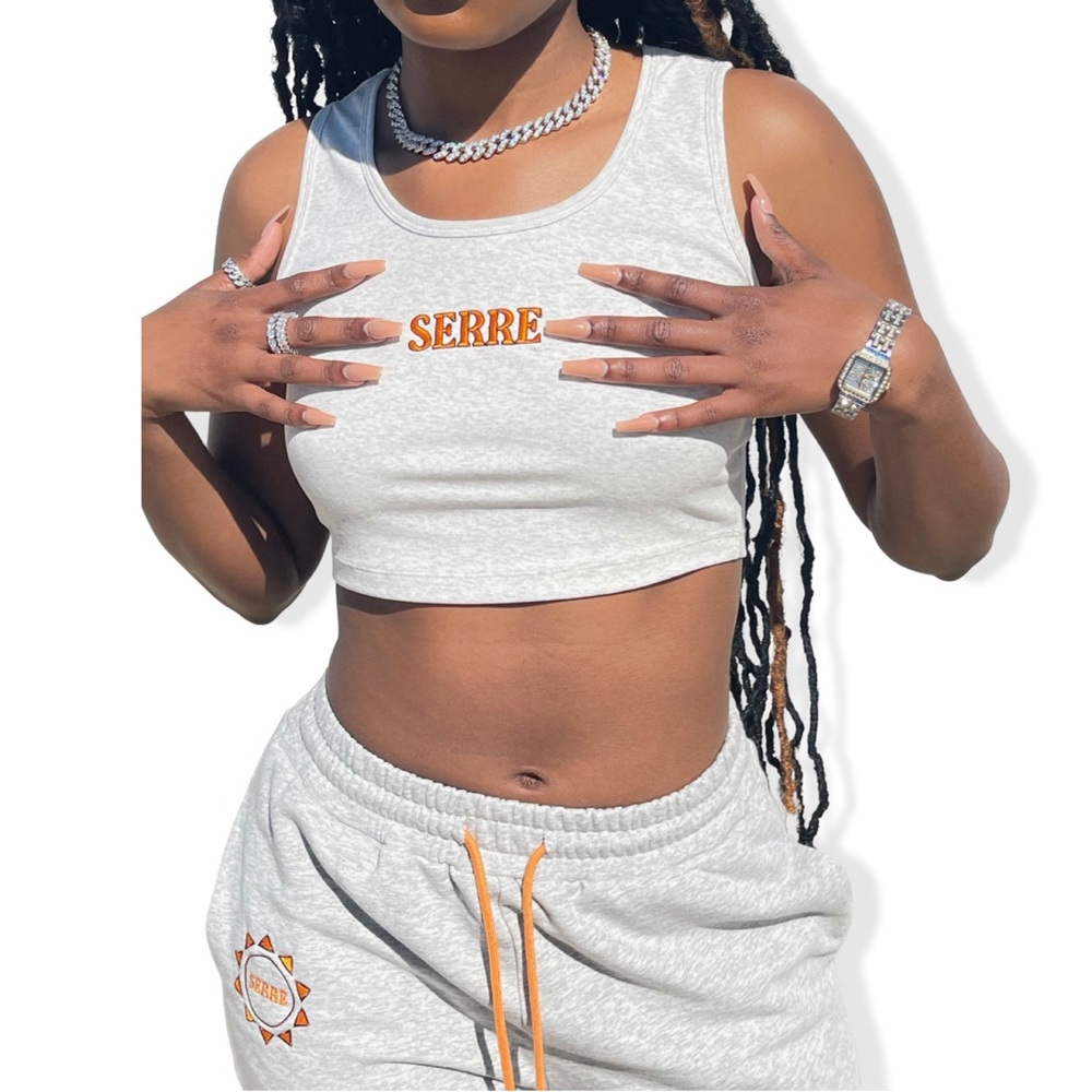 Grey shorts - $36
Grey hoodie - $50
Grey crop top - $25
Grey sweatpants - $50